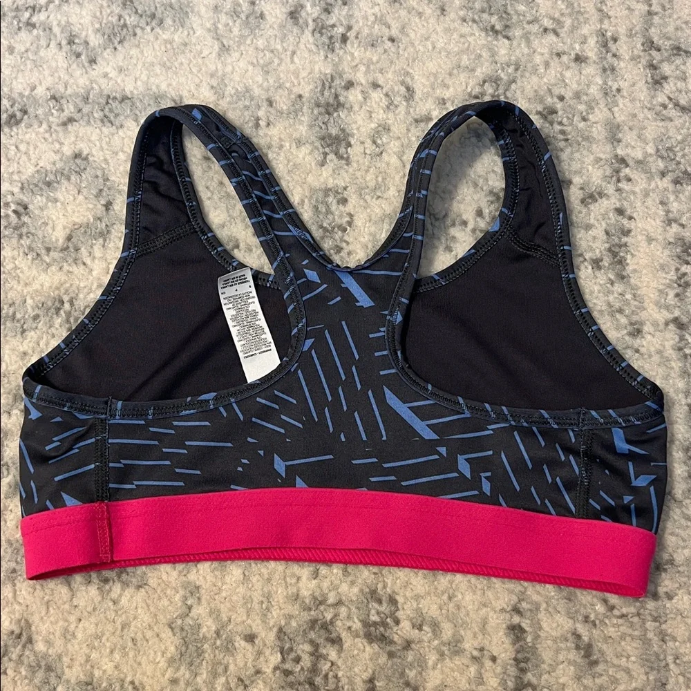 Nike Women's Black and Blue Sports Bra with Pink Band